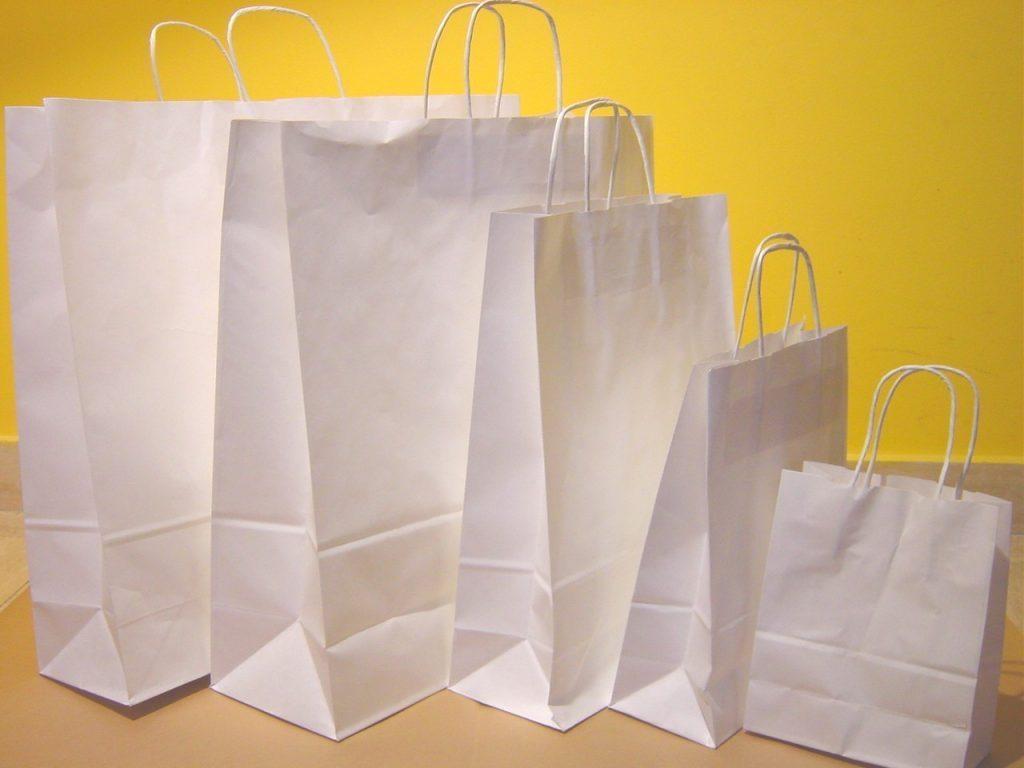 Sacs shopping papier kraft blancs A B C et D poignée ficelle