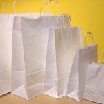 Sacs shopping papier kraft blancs A B C et D poignée ficelle