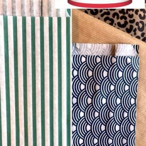 Pochettes cadeaux PM 14cm 1ers prix éventail bleu rayures vertes MIF Fabriqué en France