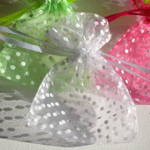 Bourses Sachets cadeaux tissu organdi blanc à pois blancs PM pour mariages, fêtes et soirées SANTEX pour les Commerces et les Boutiques