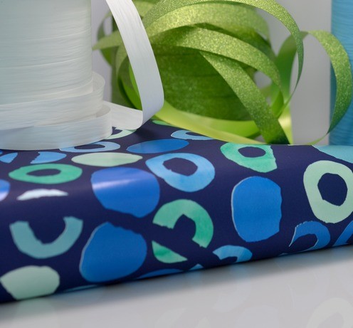 Rouleau / Bobine Cercles bleus verts blancs bobine comptoir papier cadeau 50cm