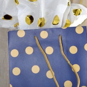 Sacs Shopping Cadeaux Papier Pois Or Bleu Nuit MM L Polka dots