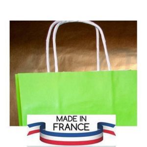 Sacs papier vert pomme anis 24CM fabriqué en France MIF A poignée ficelle