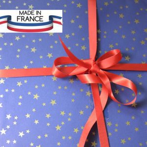 Papier Cadeau Noël Bleu Marine étoiles doré mat Kraft France MIF 70*100 50*250