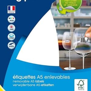 Etiquettes adhésives Apli Agipa blanc non permanent enlevable A5