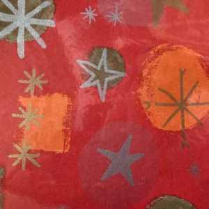 Papier Cadeau Noël Rouge orangé boules étoiles doré mat argent mat feuilles 70cm