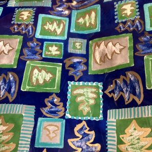 Papier Cadeau Noël Sapins Bleus pinceau doré mat argent mat feuilles 70cm
