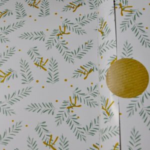 Rouleau papier cadeau Noel blanc vert olive doré mat double face comptoir70cm Europe