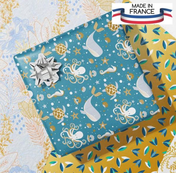 Papier cadeau enfants jeunesse juniors Monde sous marin Cachalot Tortue France Recyclable