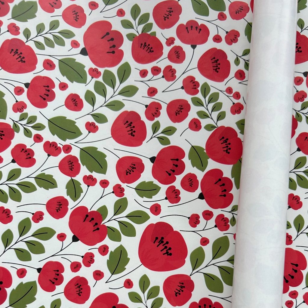 Rouleau de papier cadeau FSC recyclable 70cm 50m Coquelicots