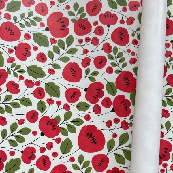 Rouleau de papier cadeau FSC recyclable 70cm 50m Coquelicots
