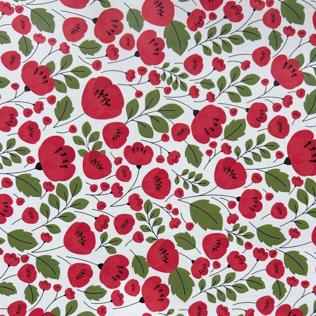Rouleau de papier cadeau FSC recyclable 70cm 50m Coquelicots