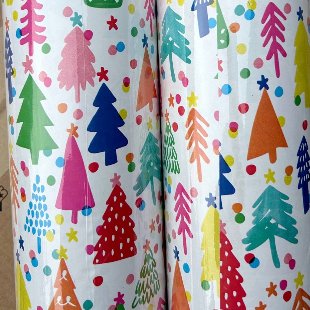 Rouleau papier emballage cadeau Sapins dessinés FSC recyclable Italie 70cm