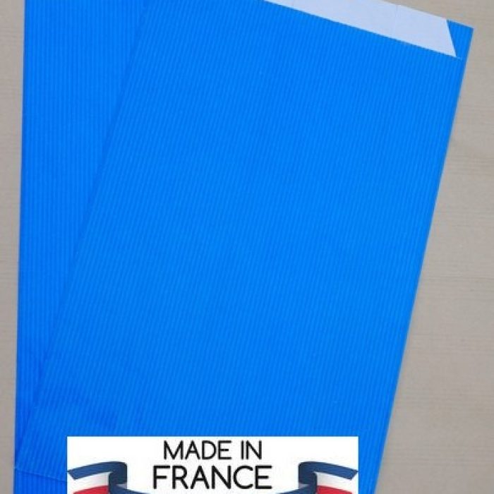 Pochettes Cadeaux Papier Raies FINES Bleu M Made in France MIF 16CM 27CM